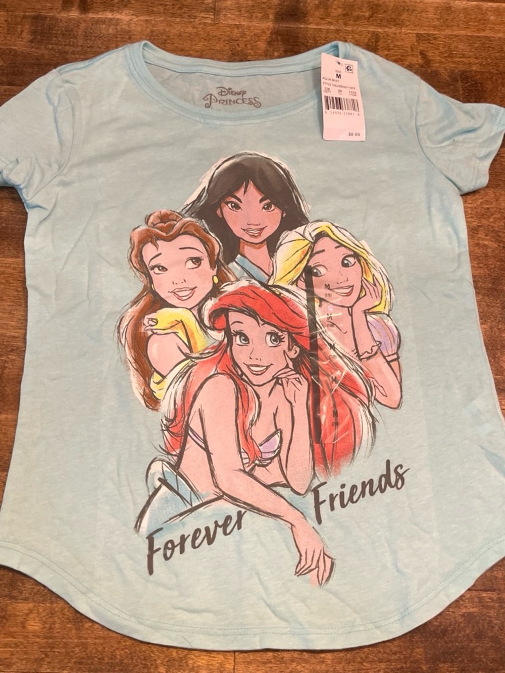 NWT Girls' Disney princess Light Blue 'Forever Friends' Graphic Tee size M (7-8)